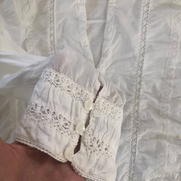 White Embroidered Lace Inset Blouse Top Size 16 - Picture 10 of 10